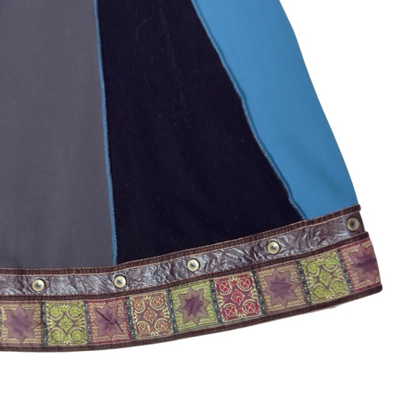 Vintage Spanner Blue Black Colour Block Panel High Waisted A-line Skirt Large - Picture 6 of 12